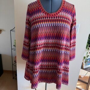Premise Women’s Stretch Tunic Blouse Top, Geometric Print, 3/4 Sleeves, Size L